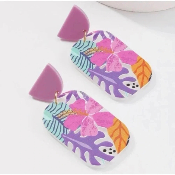 Tropical Print Bright Colorful Earrings - Picture 3 of 4
